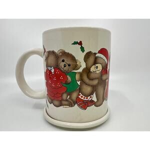 VTG Edens Bliss Collection Mug W/ Coaster In Box Christmas Bears Holly Santa NEW